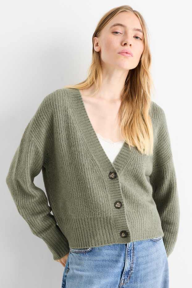 Damen - Strickjacke - gerippt - grün