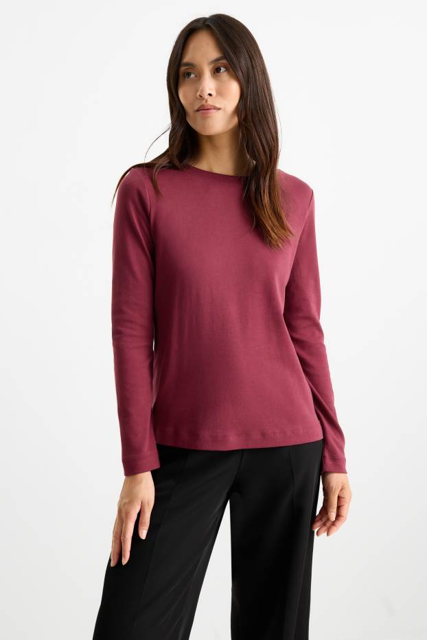 Femmes - Lot de 2 - hauts à manches longues - bordeaux / noir