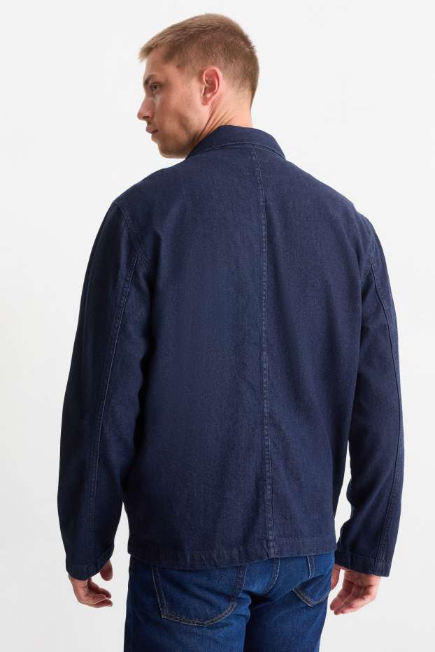 Pánské - Džínová košilová bunda - relaxed fit - kent - džíny - tmavomodré