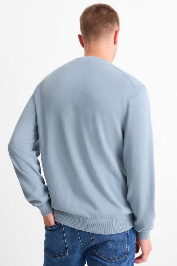 Heren - Fijn gebreide trui - blauw