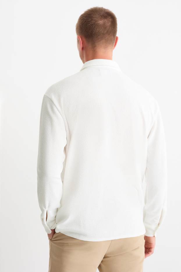 Home - Camisa de punt de mitja - loose fit - coll solapa - acanalada - blanc trencat