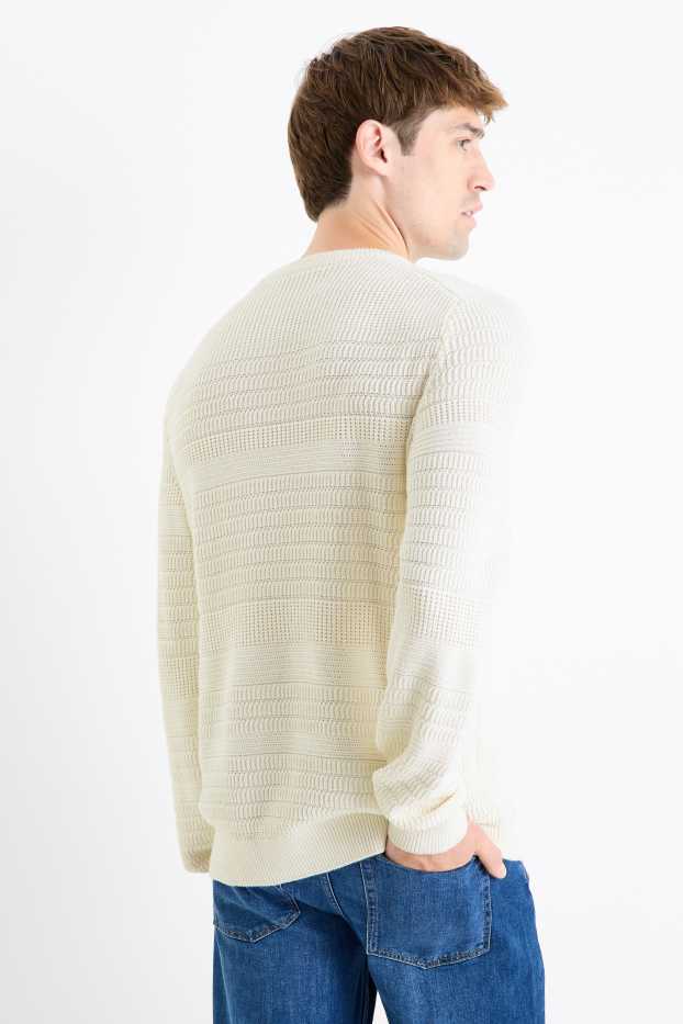 Pánské - Svetr - strukturovaný - krémově bílá