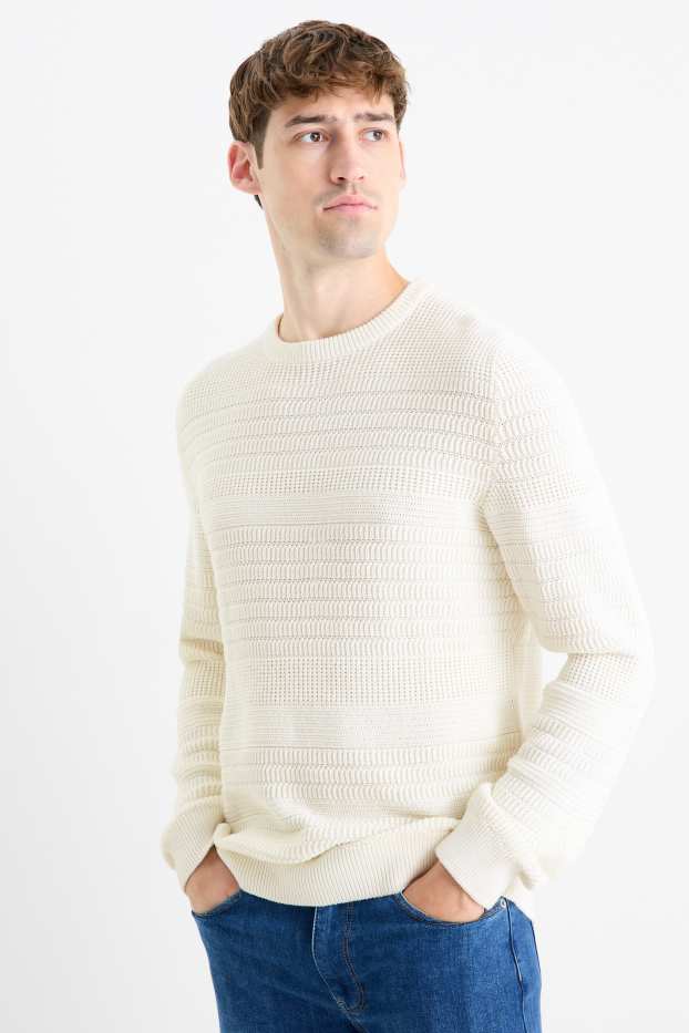 Pánské - Svetr - strukturovaný - krémově bílá