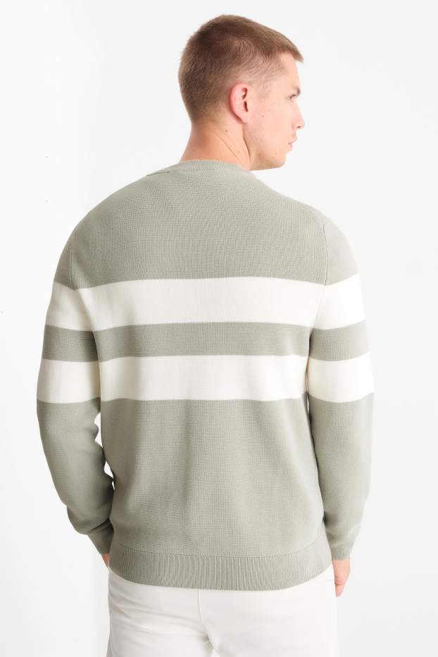 Men - Jumper - striped - textured - mint green