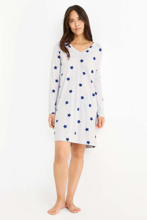 Dames - Nachthemd - met patroon - licht grijs-mix
