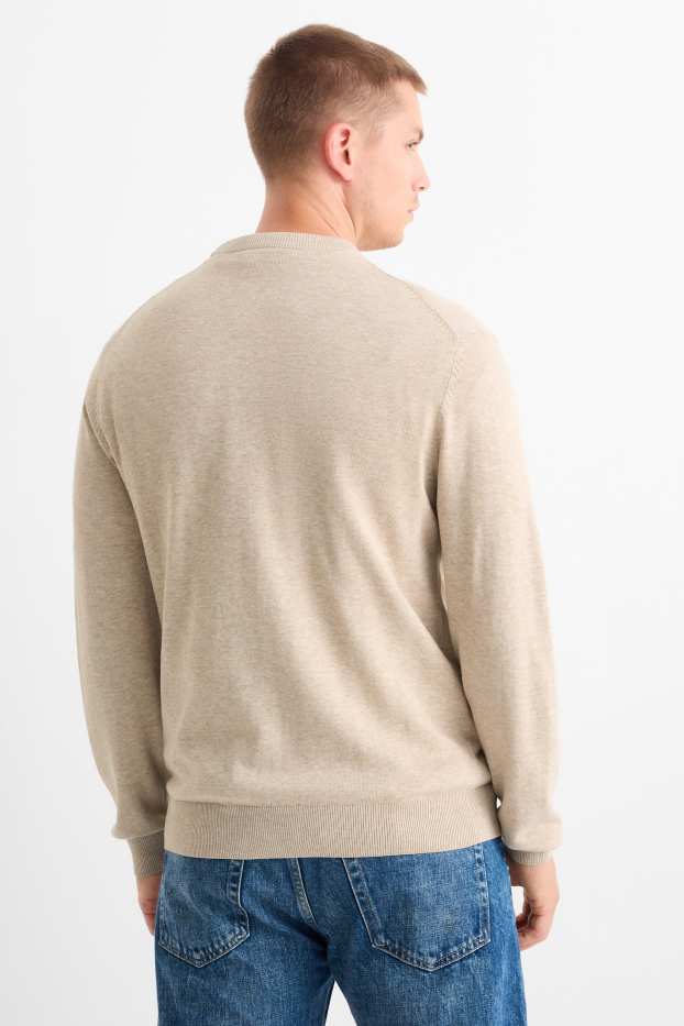 Pánské - Svetr z jemného úpletu - světle béžová