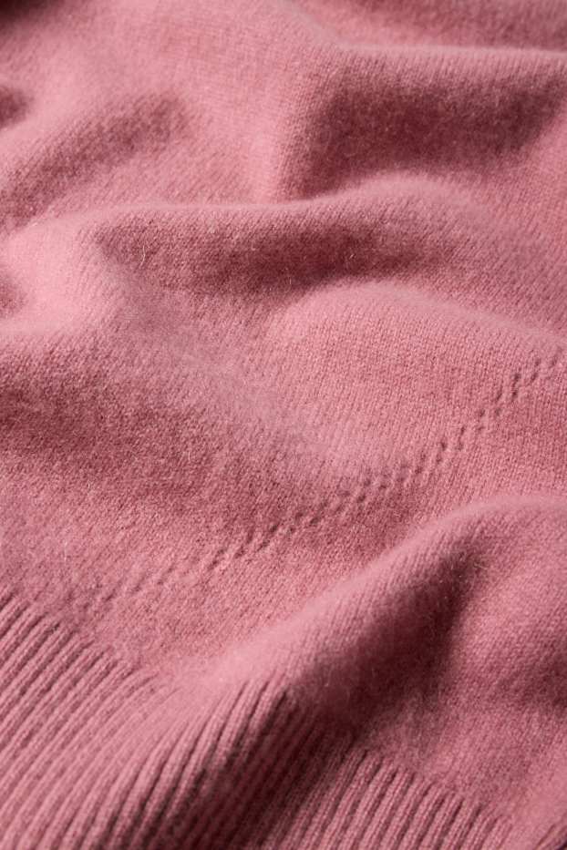 Dámské - Pletený kašmírový svetr - s krátkým rukávem - růžová