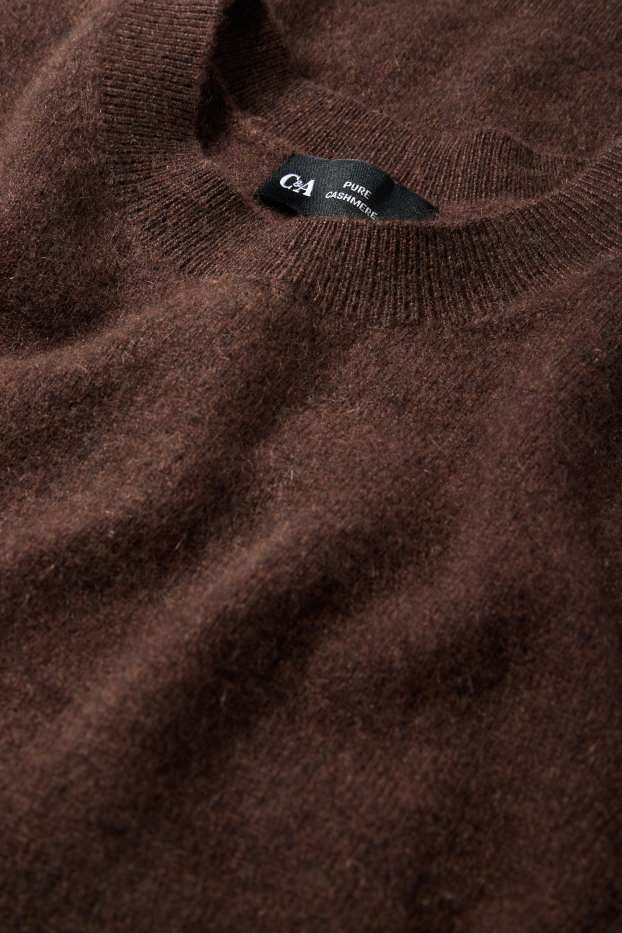 Damen - Kaschmir-Strickpullover - kurzarm - dunkelbraun