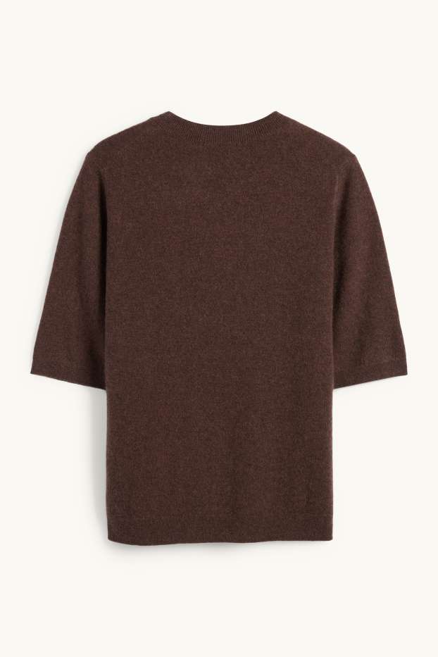 Damen - Kaschmir-Strickpullover - kurzarm - dunkelbraun