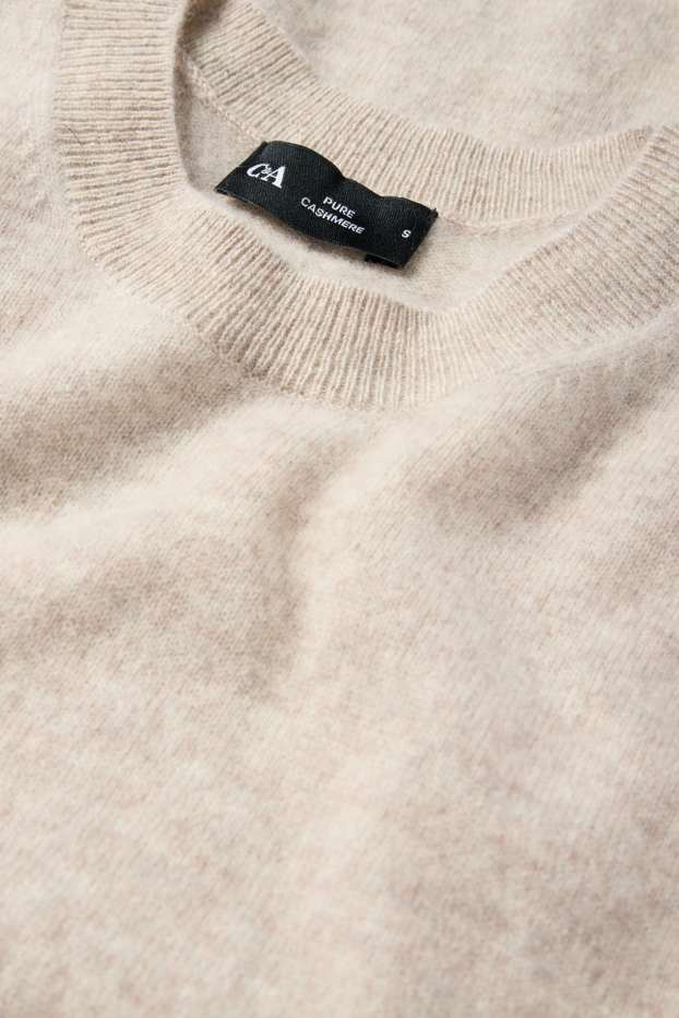 Mujer - Jersey de punto de cachemir - manga corta - beige claro