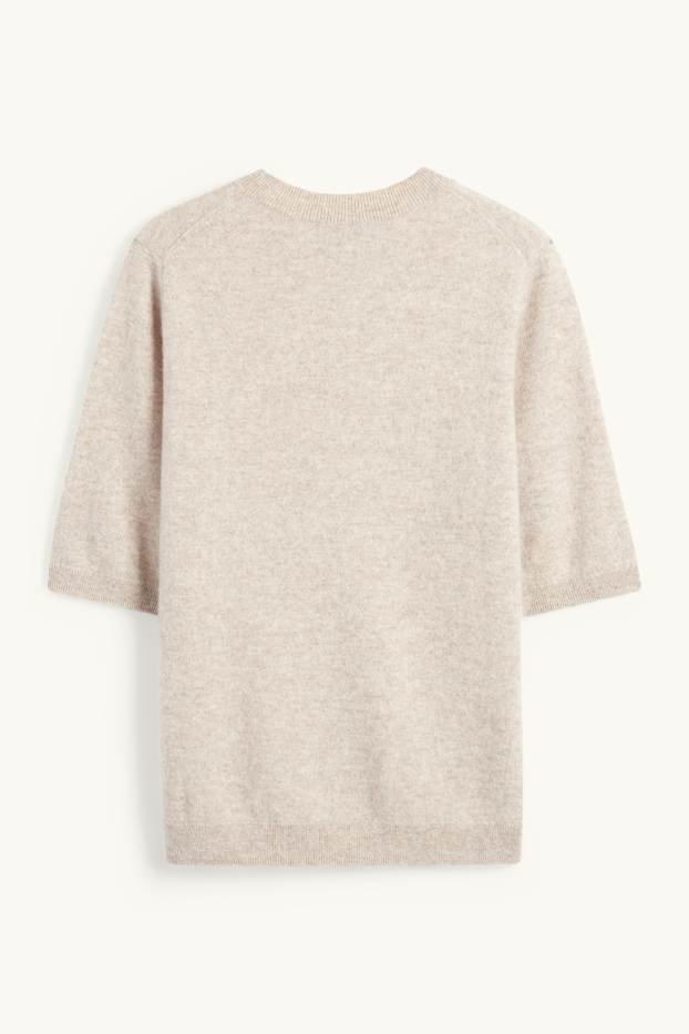 Mujer - Jersey de punto de cachemir - manga corta - beige claro