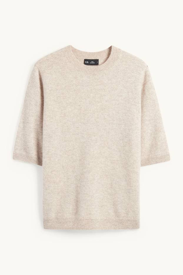 Mujer - Jersey de punto de cachemir - manga corta - beige claro