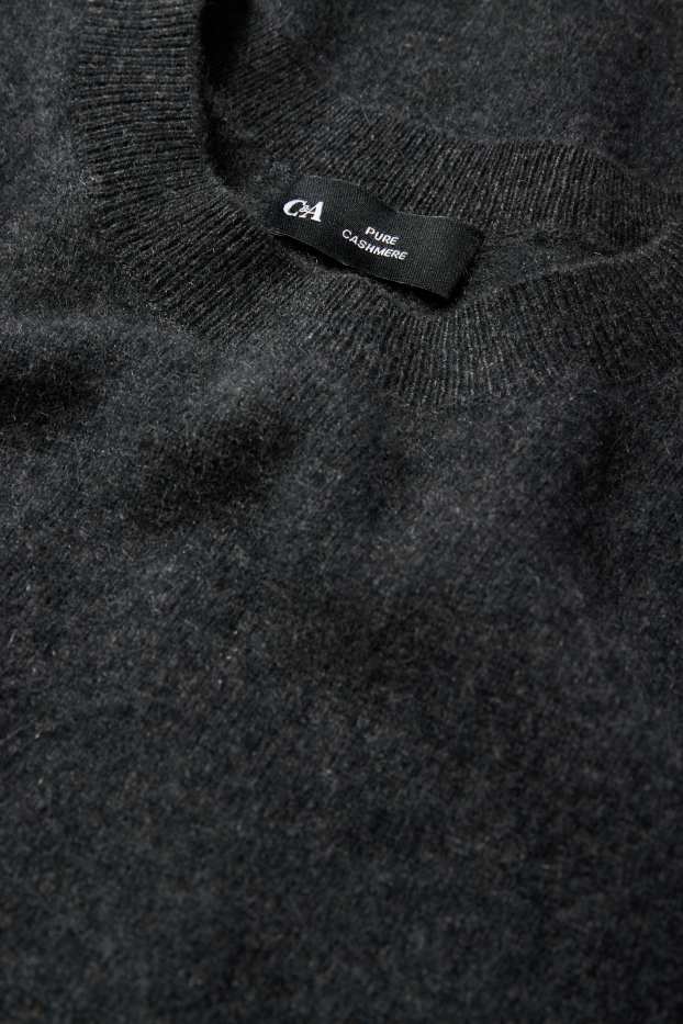 Dámské - Pletený kašmírový svetr - s krátkým rukávem - tmavošedá