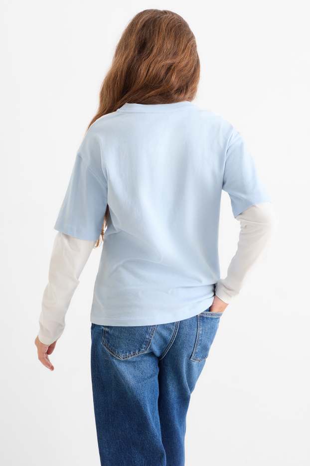 Enfants filles - Los Angeles - haut à manches longues - look 2-en-1 - bleu clair