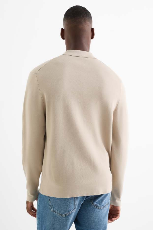Uomo - Polo a maniche lunghe - lavorata a maglia - beige