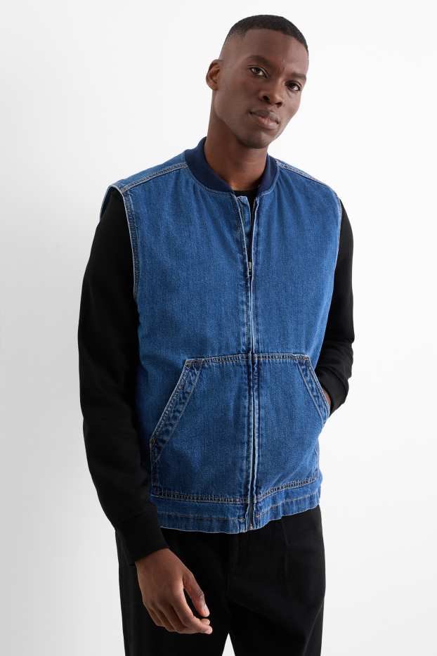 Pánské - Džínová vesta - s výplní - džíny - modré