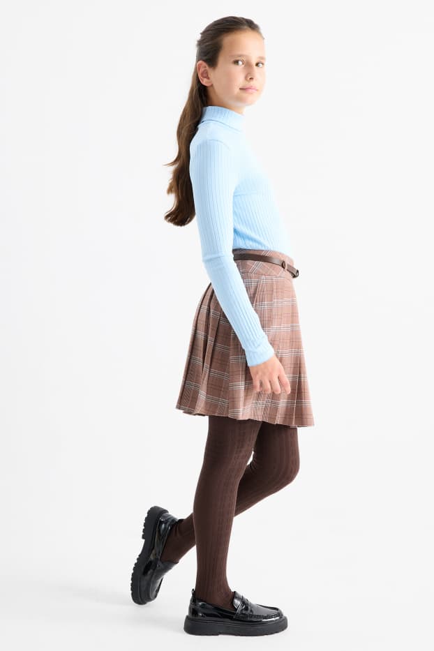 Enfants filles - Ensemble - jupe avec ceinture et collants - 3 pièces - marron