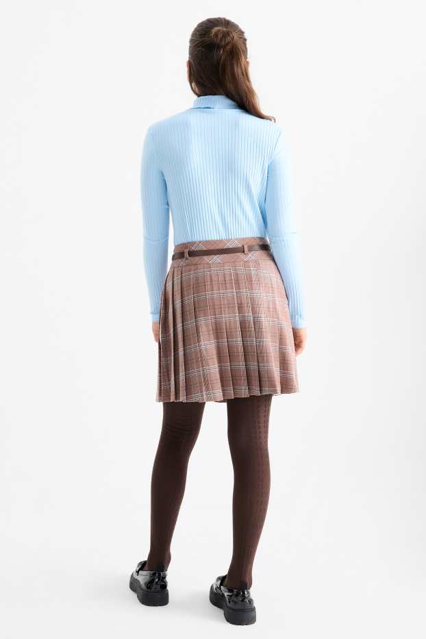 Enfants filles - Ensemble - jupe avec ceinture et collants - 3 pièces - marron