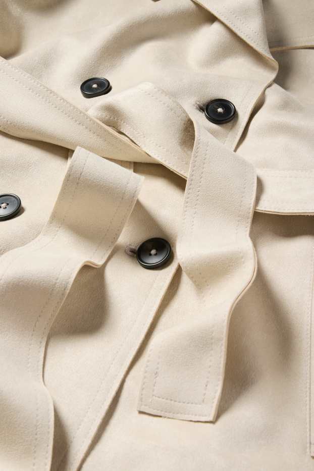 Mujer - Chaleco largo - regular fit - antelina - beige claro