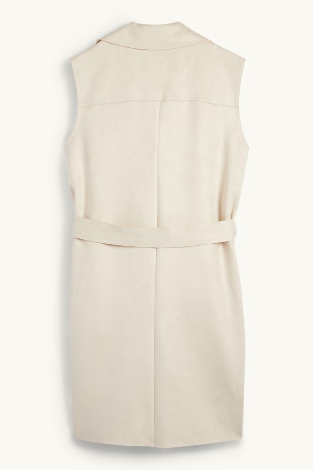 Mujer - Chaleco largo - regular fit - antelina - beige claro