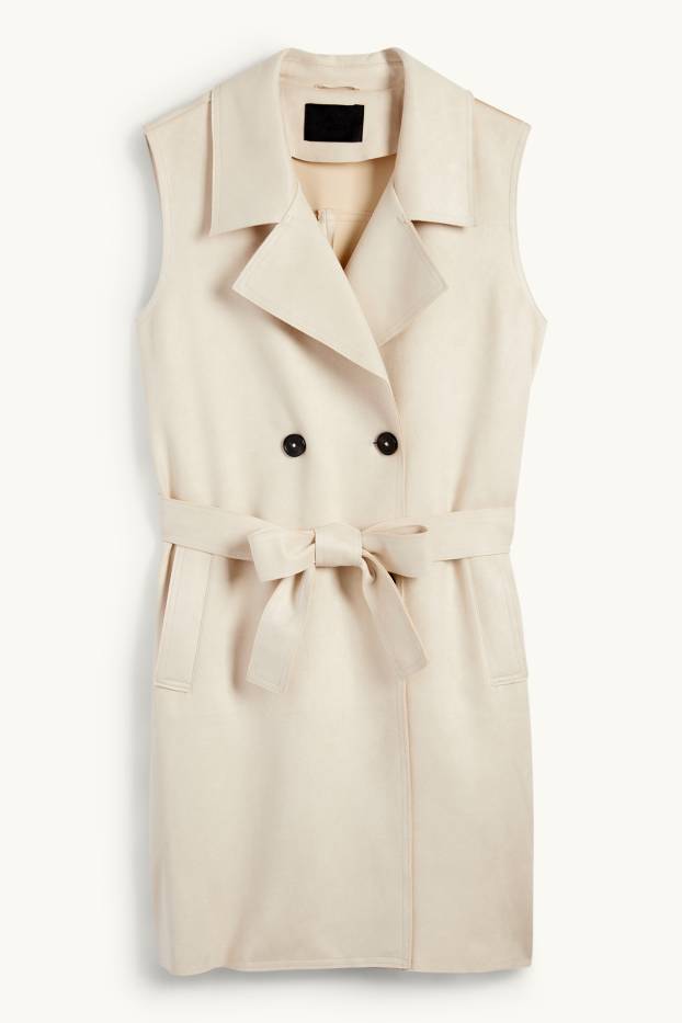 Mujer - Chaleco largo - regular fit - antelina - beige claro