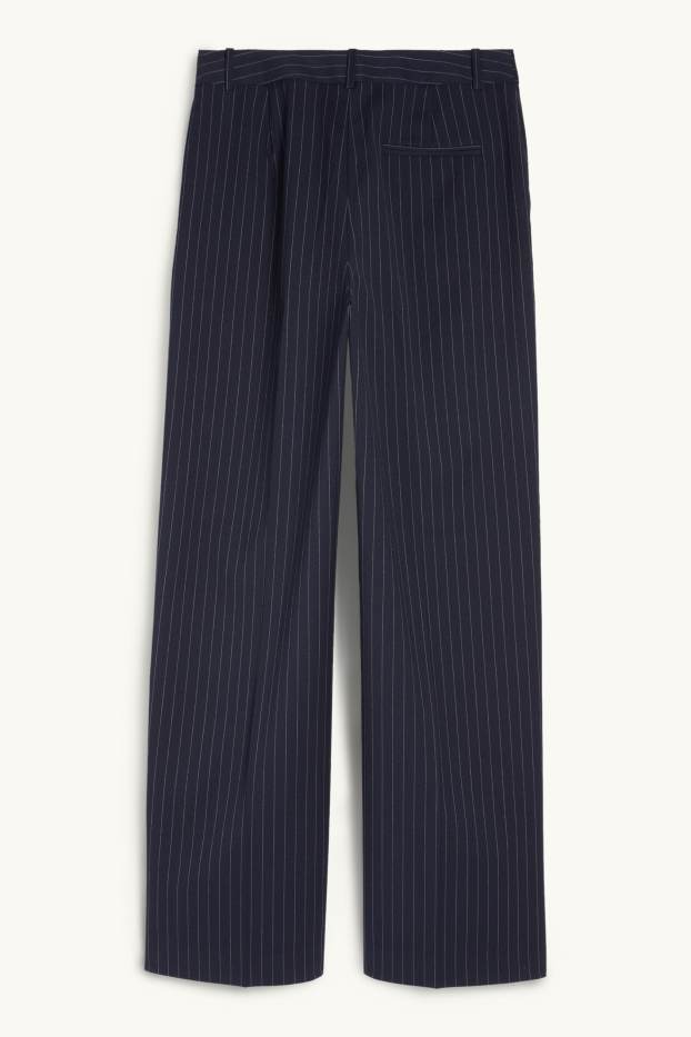 Dámské - Business kalhoty - high waist - relaxed fit - s úzkými proužky - tmavomodrá