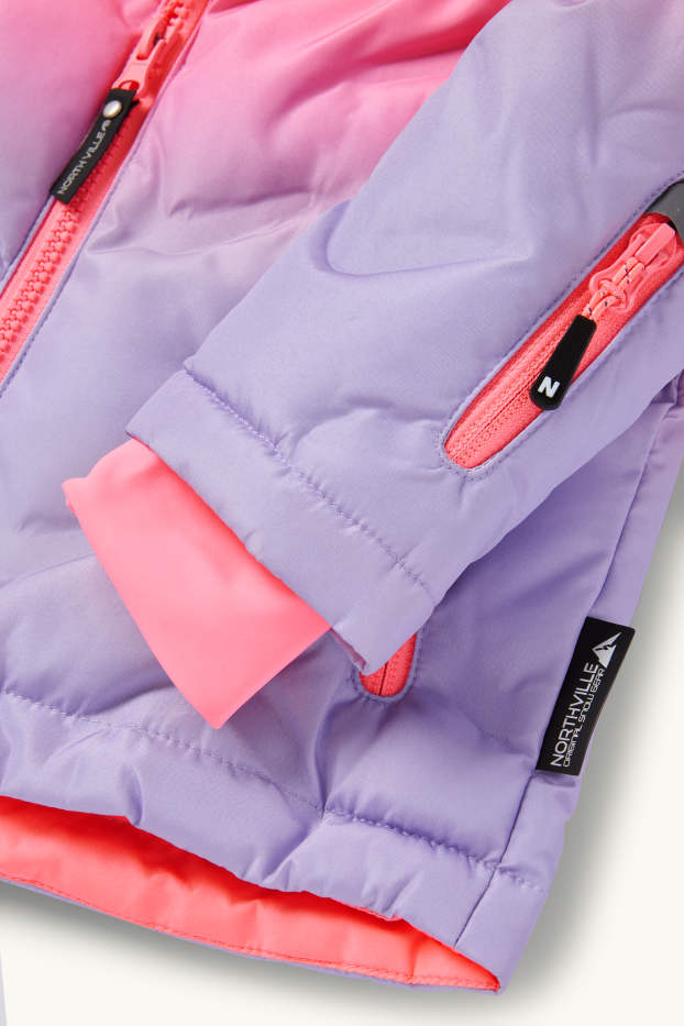 Kinderen: meisjes - Ski-jas met capuchon - waterafstotend - met patroon - roze