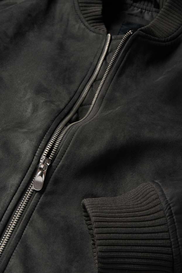 Heren - Bomberjack - imitatiesuède - donkergrijs