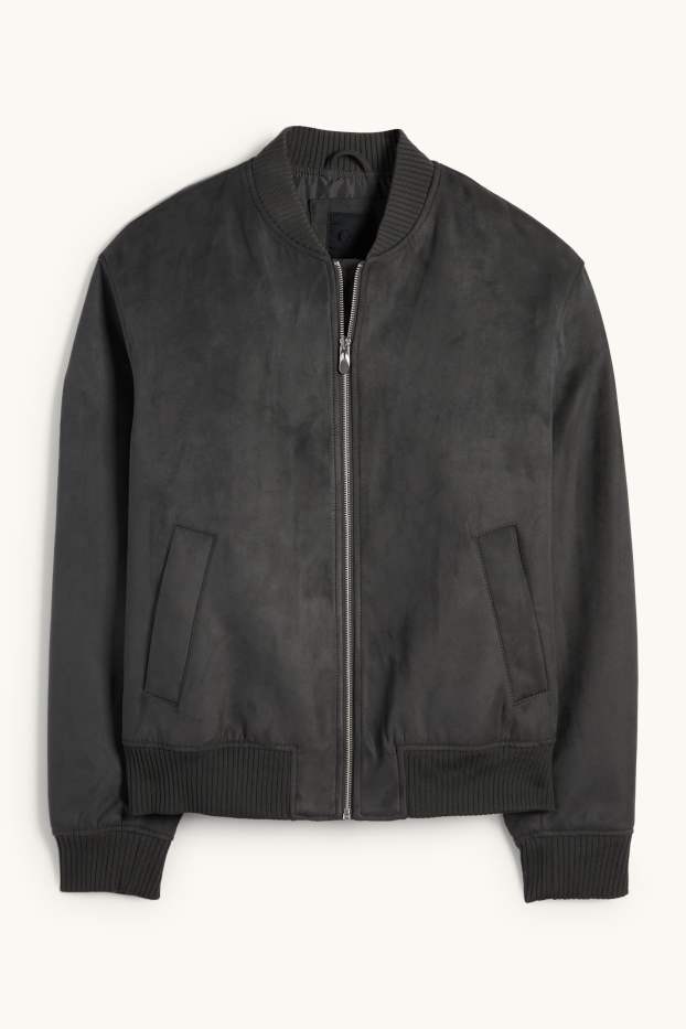 Heren - Bomberjack - imitatiesuède - donkergrijs