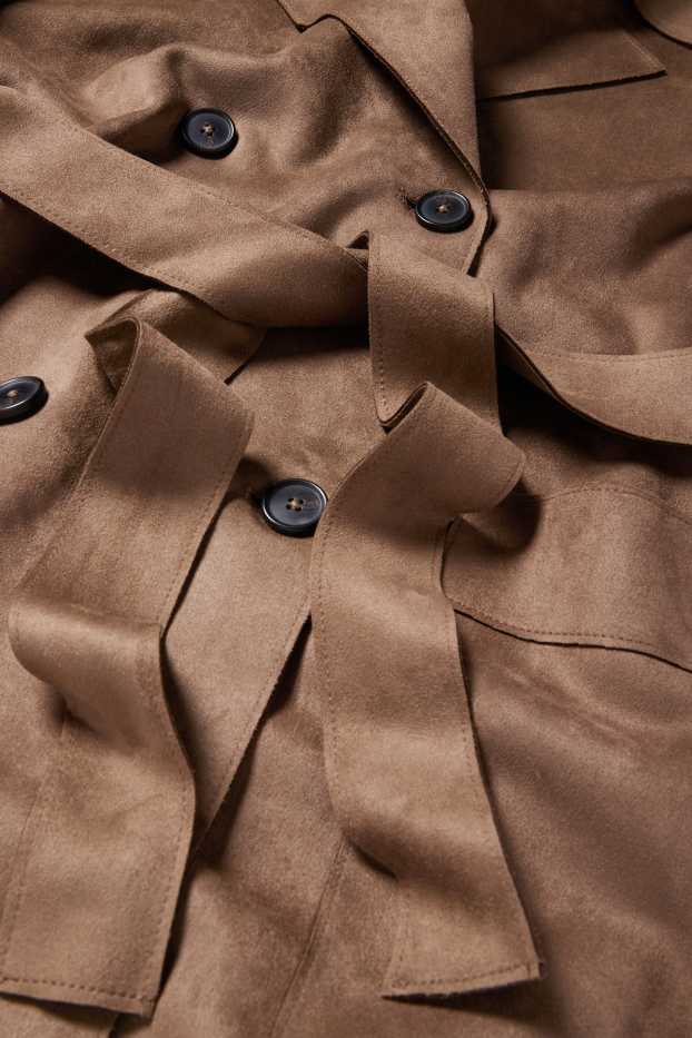 Damen - Trenchcoat - Velourslederimitat - braun