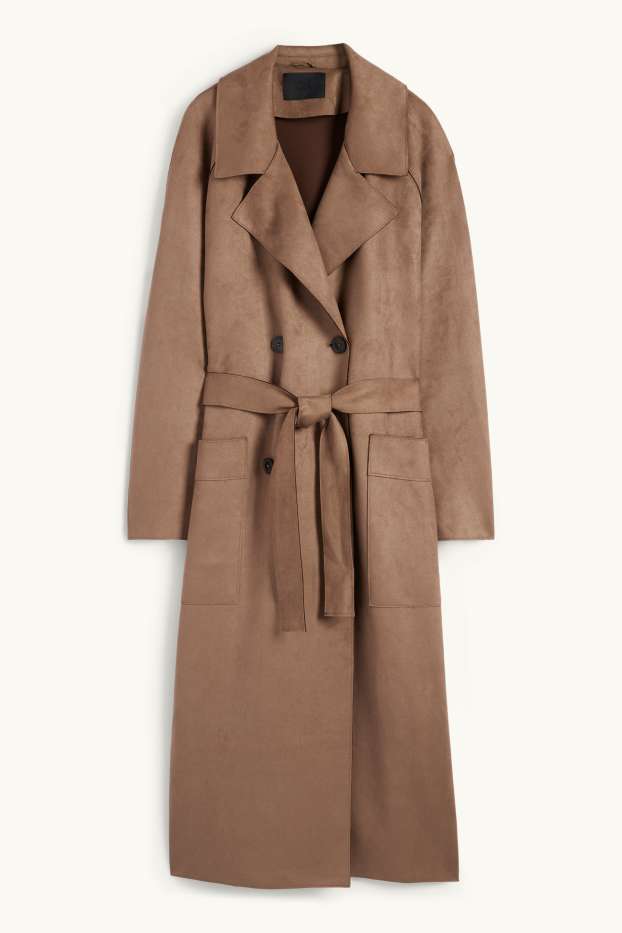 Damen - Trenchcoat - Velourslederimitat - braun