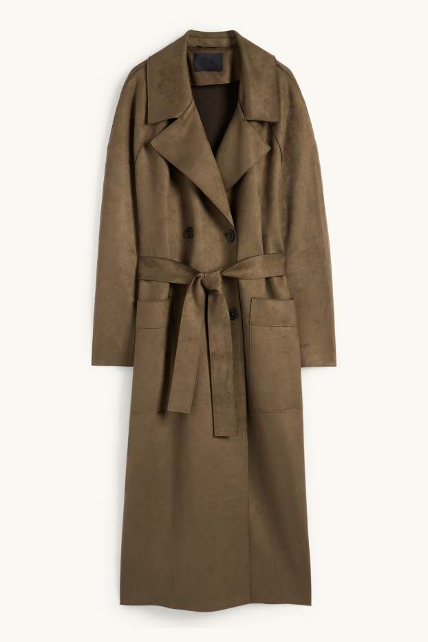 Damen - Trenchcoat - Velourslederimitat - khaki
