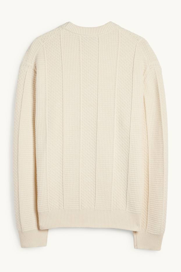 Hommes - Pull - finition texturée - blanc crème