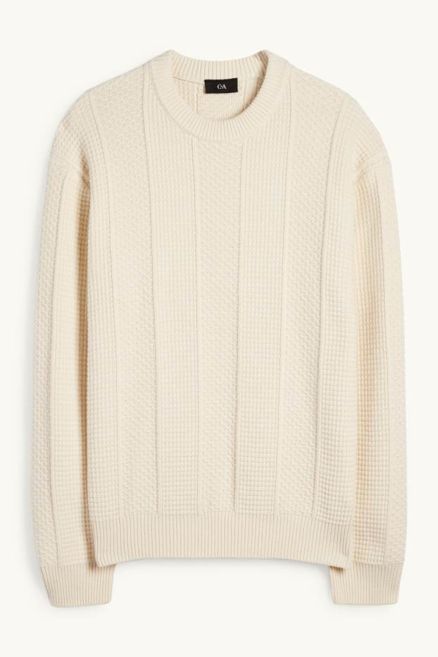 Hommes - Pull - finition texturée - blanc crème