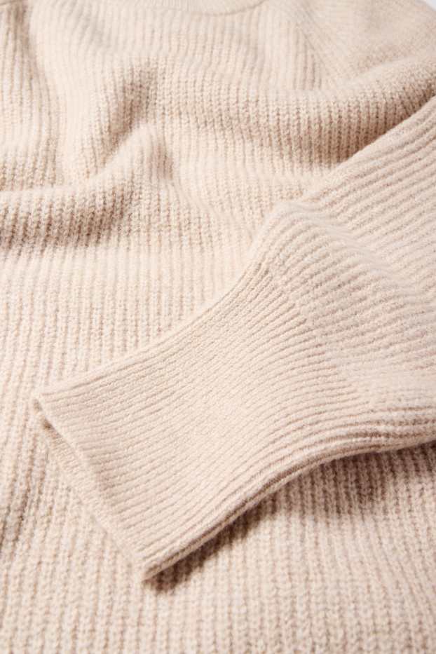 Women - Knitted dress - ribbed - light beige