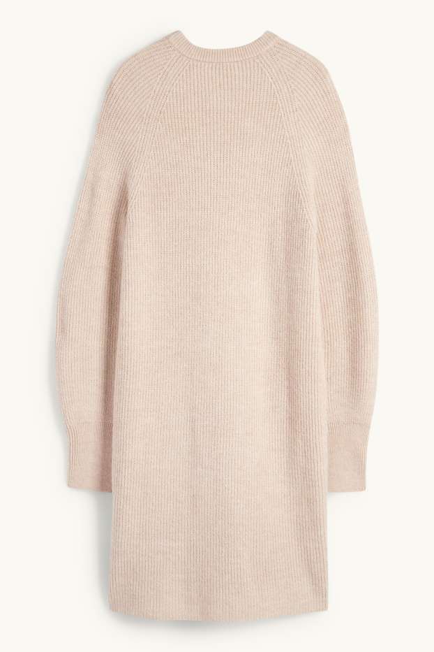 Women - Knitted dress - ribbed - light beige