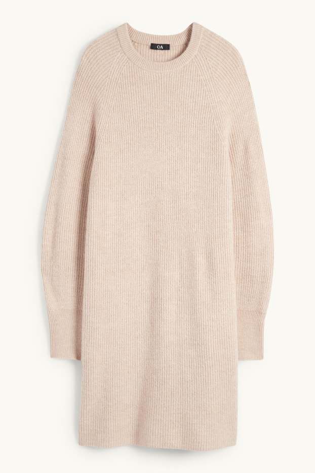 Women - Knitted dress - ribbed - light beige