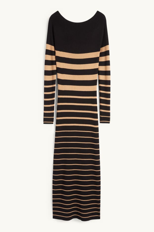 Femmes - Robe en maille - finition côtelée - à rayures - noir / beige