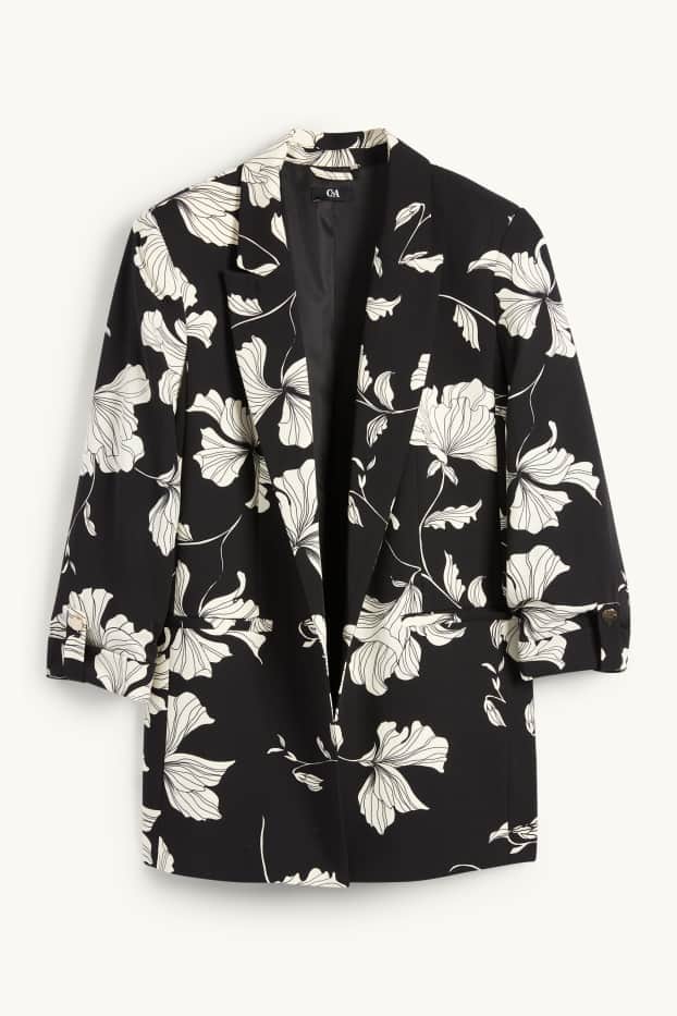 Dona - Blazer formal - relaxed fit - de flors - negre/blanc