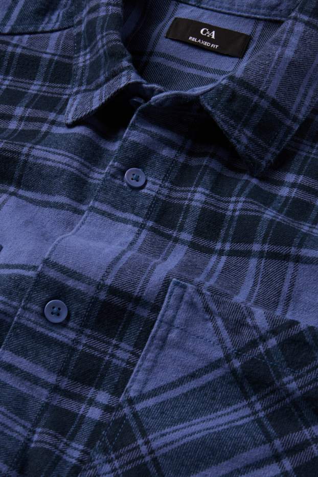 Hommes - Chemise - relaxed fit - col kent - à carreaux - bleu foncé