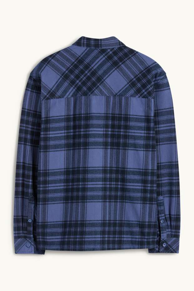 Hommes - Chemise - relaxed fit - col kent - à carreaux - bleu foncé