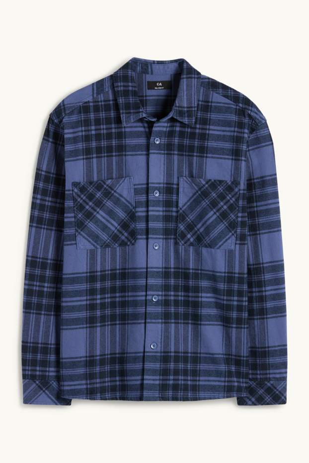 Hommes - Chemise - relaxed fit - col kent - à carreaux - bleu foncé