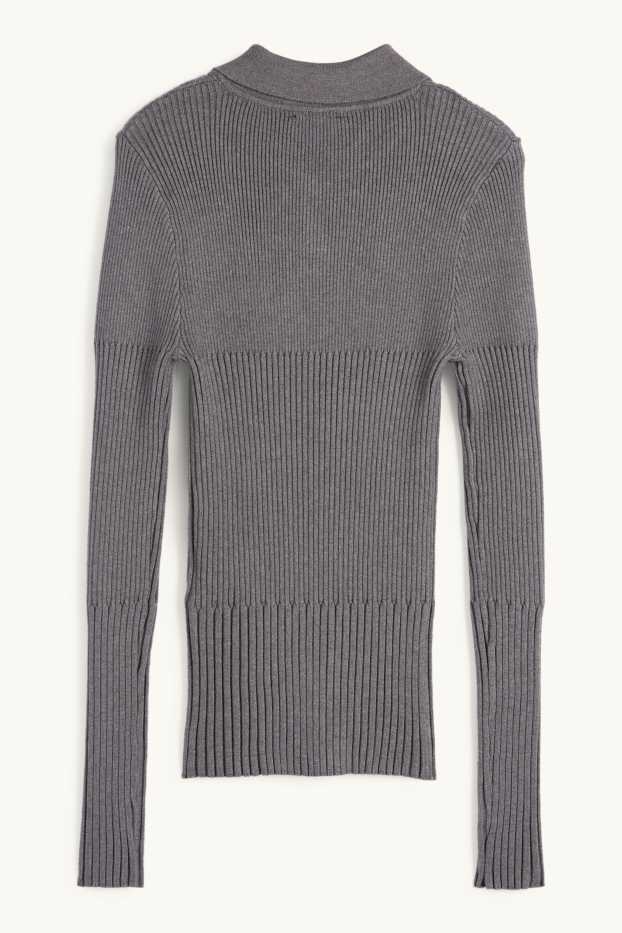 Women - Jumper - ribbed - gray