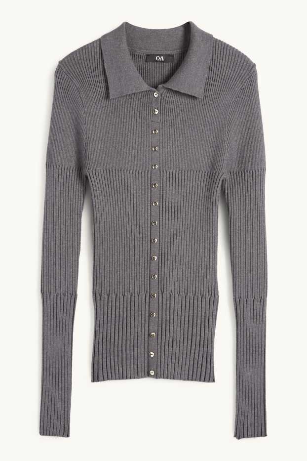 Women - Jumper - ribbed - gray