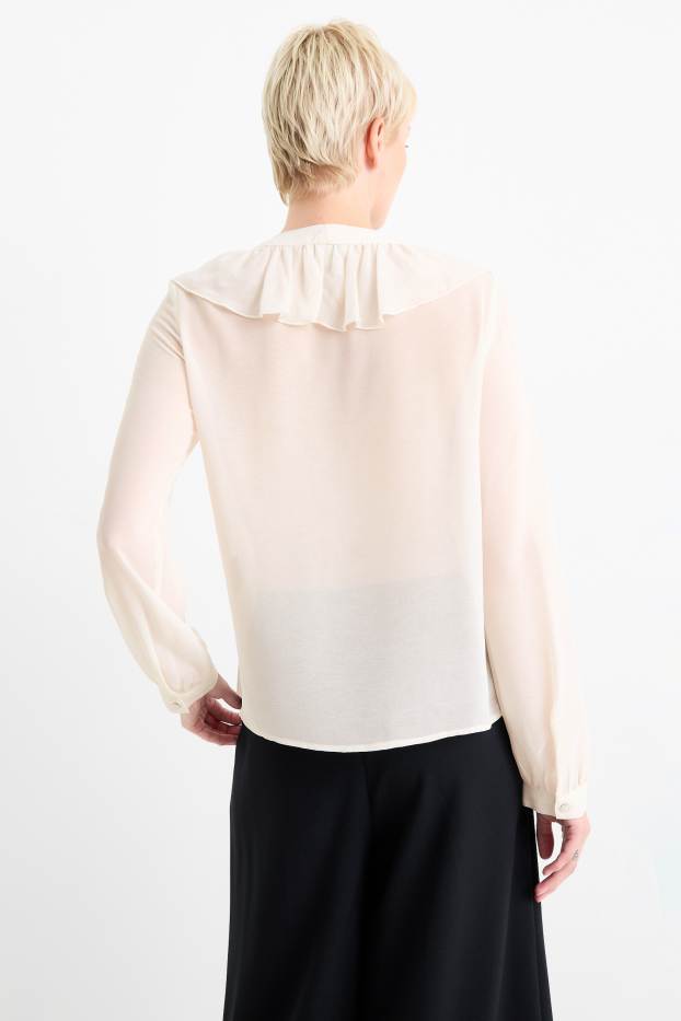 Damen - Bluse mit V-Ausschnitt - cremeweiß