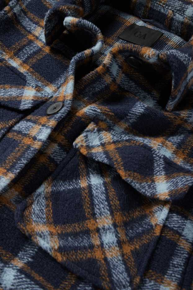 Women - Knitted coat - check - dark blue