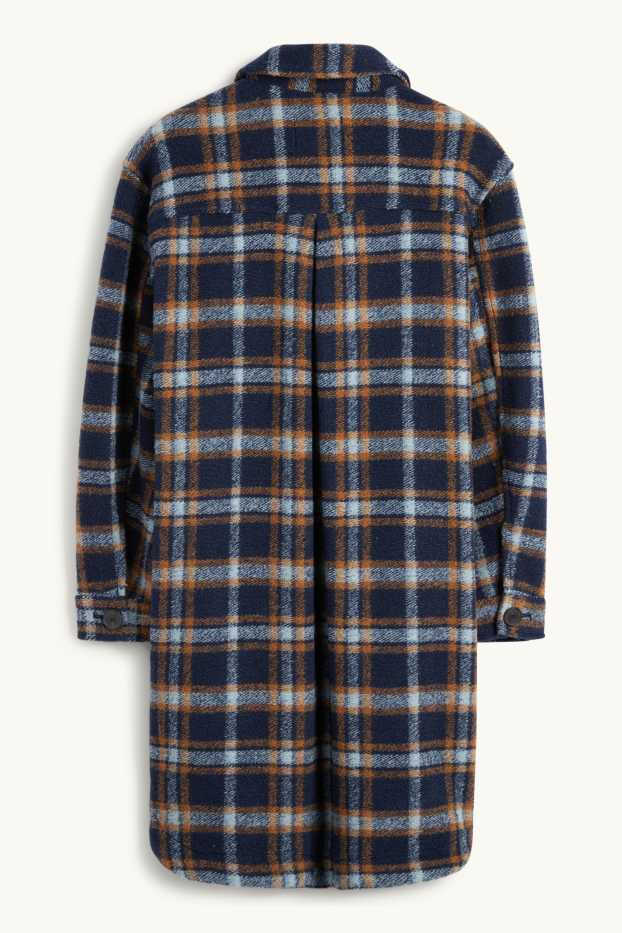 Women - Knitted coat - check - dark blue