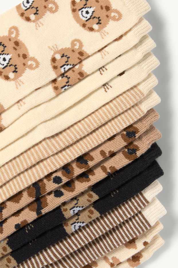 Children Girls - Multipack of 7 - leopard - socks with motif - beige