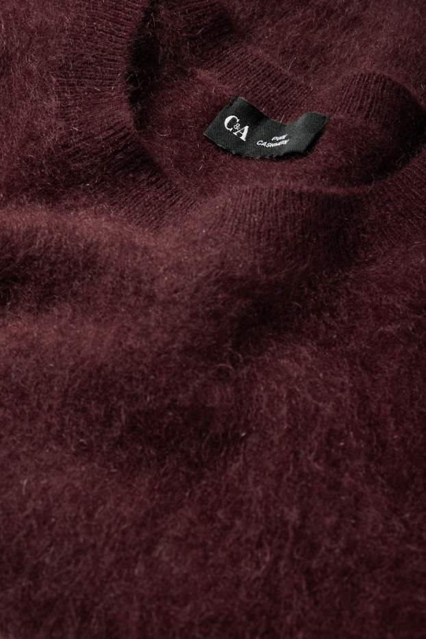 Femmes - Pull de maille en cachemire - manches courtes - bordeaux