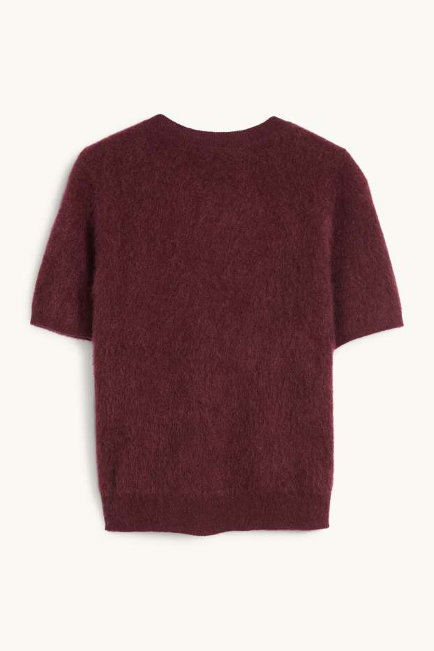 Femmes - Pull de maille en cachemire - manches courtes - bordeaux